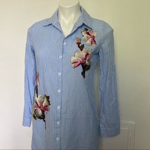 Shein Embroidered Button Down Shirt Dress - Picture 2 of 8